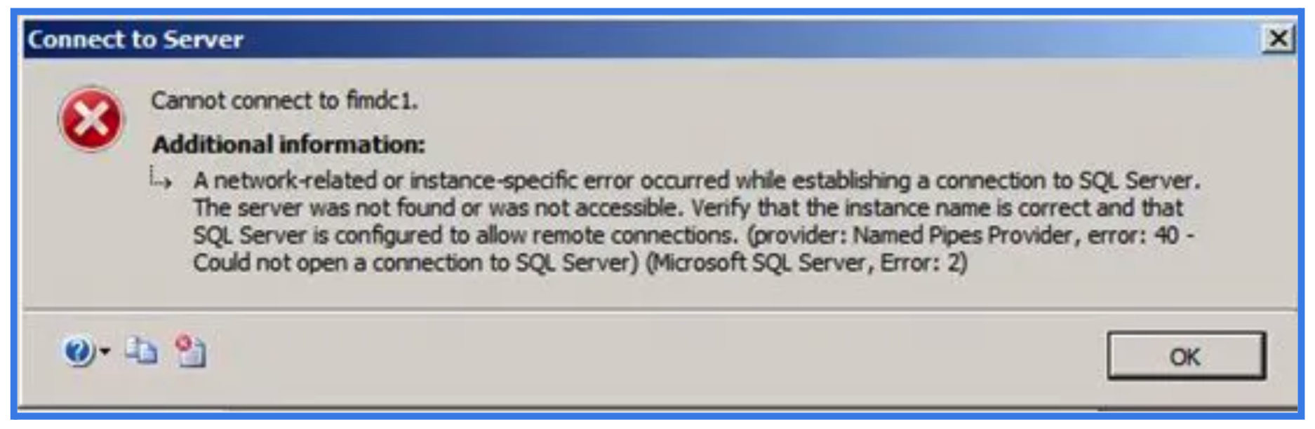 SQL Server Error 2 Message